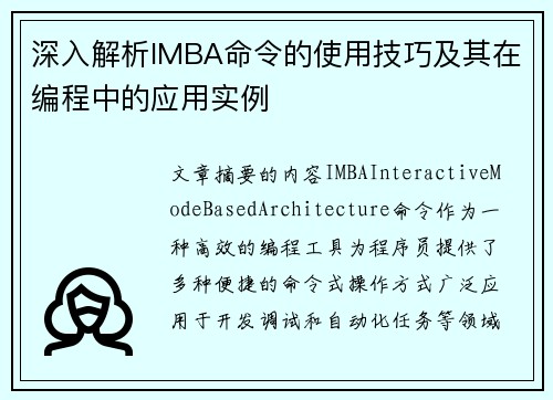 深入解析IMBA命令的使用技巧及其在编程中的应用实例